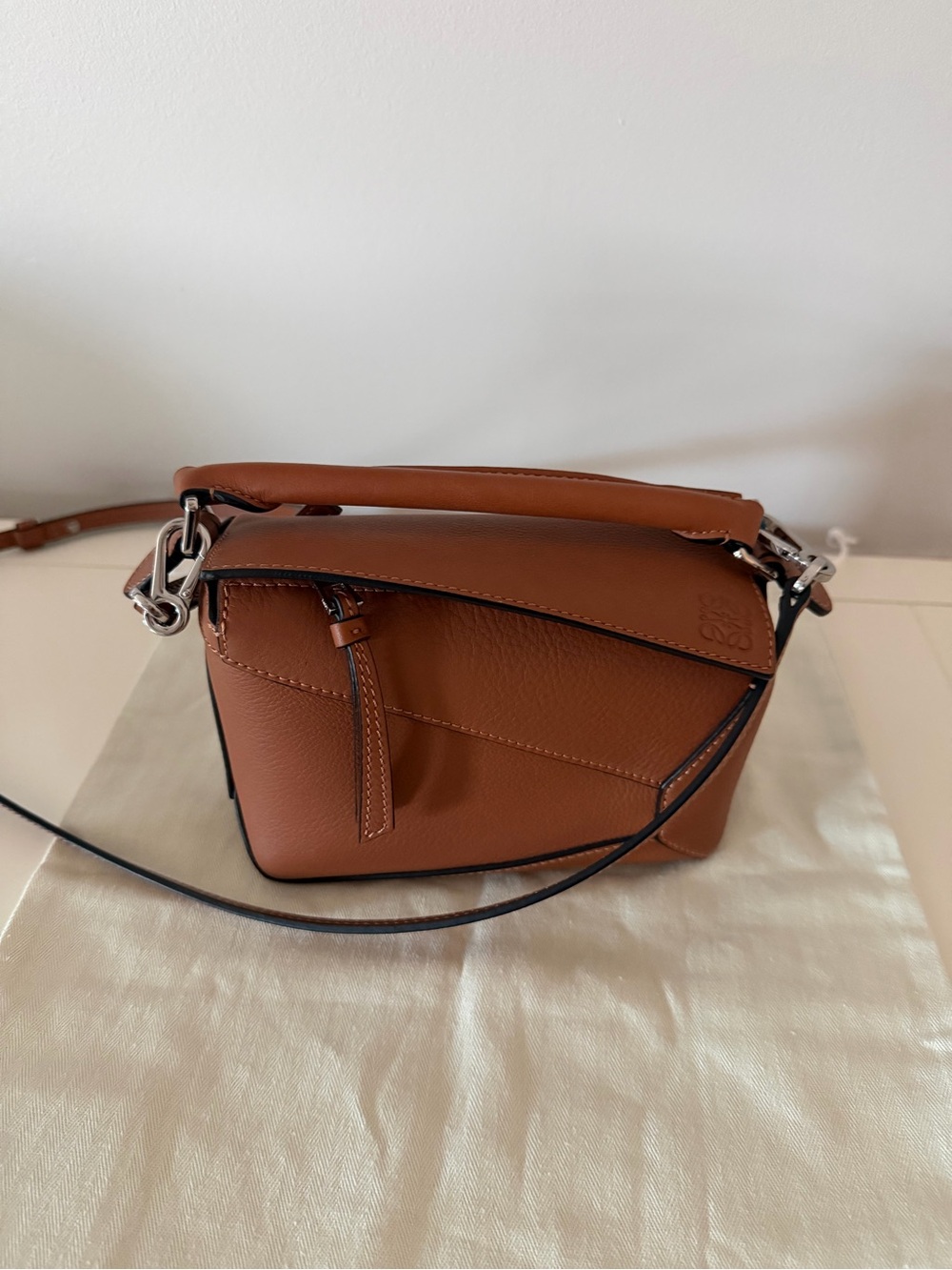 Tan Leather Top-Handle Crossbody Bag